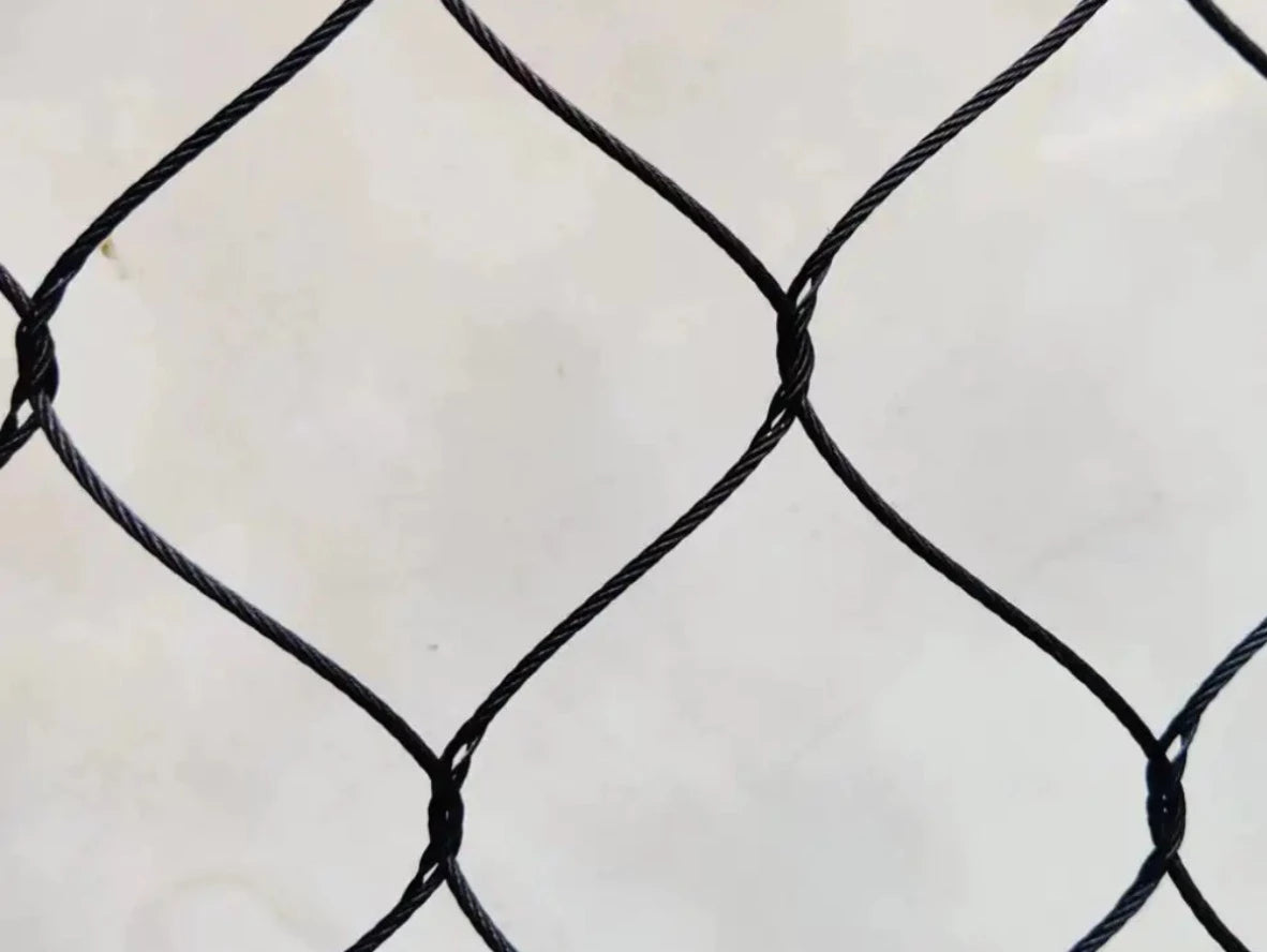 Aviary Mesh 10' x 60' Black Oxide Zoo Mesh 2" x 2" x 1/16" Wire Cable Netting Stainless Steel Rope Mesh